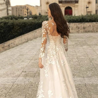 Luxury Wedding Dress llusion Long Sleeves Lace Applique Bridal Dress Ms2503151