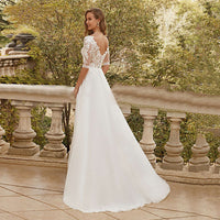 Half Sleeves Bridal Dress Lace Appliques Wedding Dress Chiffon Train Ms250601