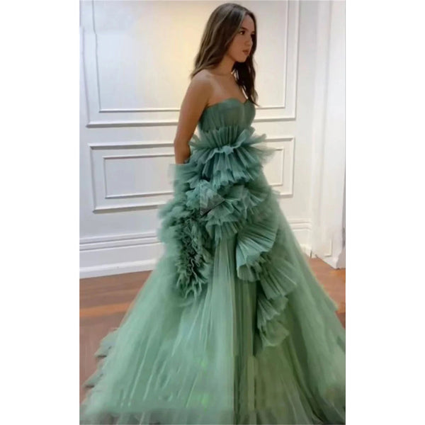 Ruffle Strapless Prom Dress 2025 Dramatic Puffy Layered Pleats Prom Dress Evening Gown Ms2505061