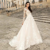 Luxury Wedding Dress llusion Long Sleeves Lace Applique Bridal Dress Ms2503151