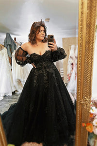 Robes de mariée à manches longues pour mariée Robes de mariée à col en V Robes de mariée en dentelle et tulle pour femmes avec traîne