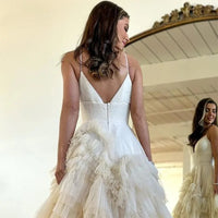 Robe de soirée sexy à bretelles spaghetti, robe de bal, col en V, jupe à volants superposée, robe de bal, robe de remise de diplôme en tulle pailleté