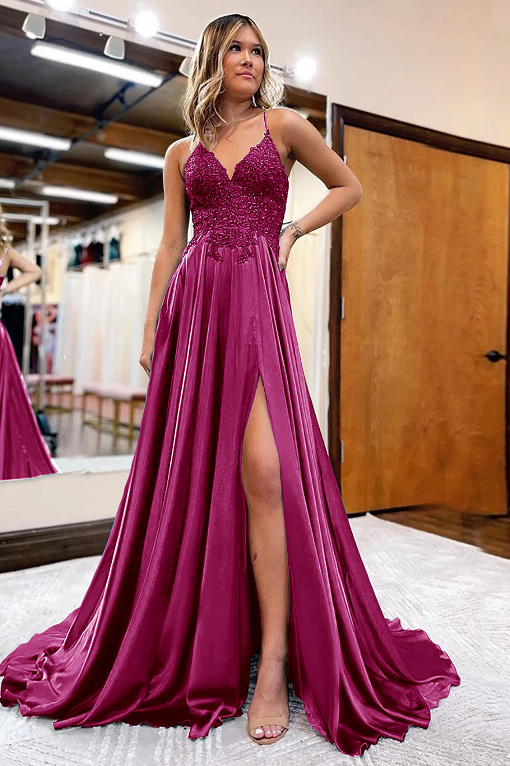Vestido de baile evasê com pregas e recortes, decote coração, sexy, com fenda alta, vestido de noite elegante Ms2504012