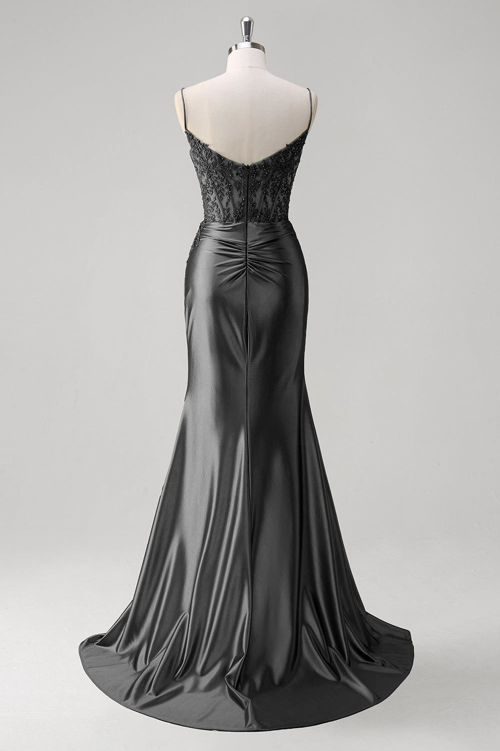 Abito da sera elegante a linea A con pieghe, scollo a cuore, spacco alto sexy Ms2504012