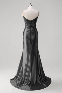 Abito da sera elegante a linea A con pieghe, scollo a cuore, spacco alto sexy Ms2504012