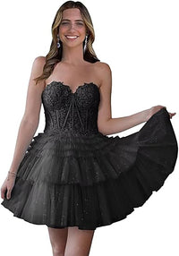 Vestidos Curtos de Tule Brilhante para Festa de Regresso a Casa, Vestidos Mini em Camadas, Tomara que Caia com Decote Coração, Vestido de Cocktail com Lantejoulas e Costas Nuas