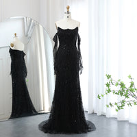 Vestidos de Noite de Sereia de Luxo com Luvas, Bordados e Lantejoulas, Vestido de Baile para Mulheres, Vestidos de Festa