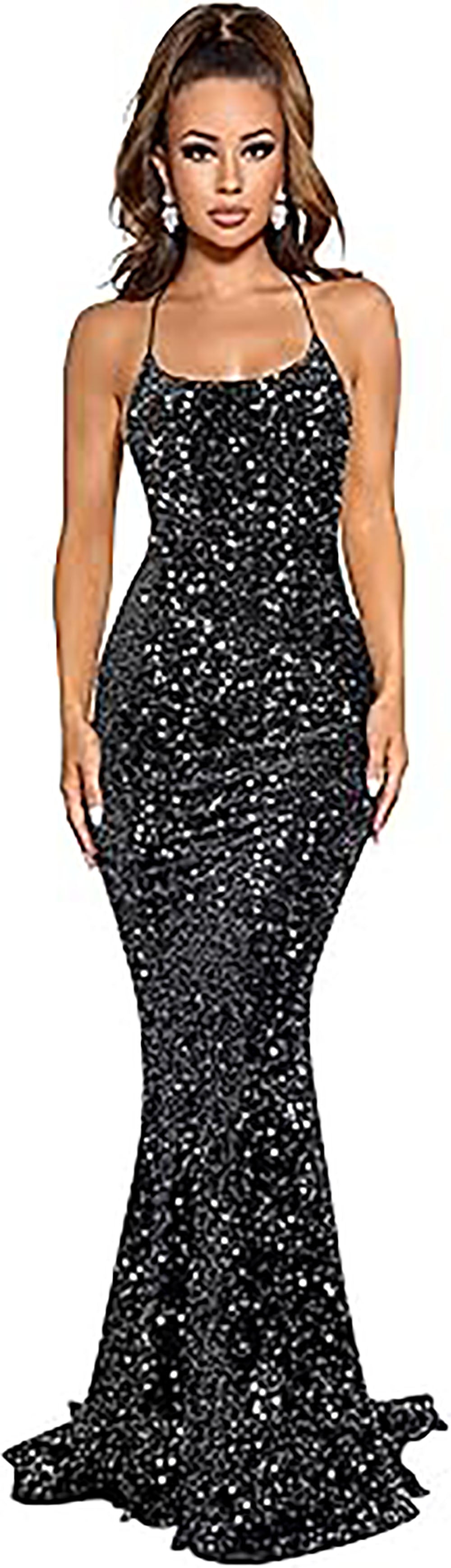 Abiti da sera lunghi da donna con spalline sottili, paillettes scintillanti, stile sirena per feste e balli