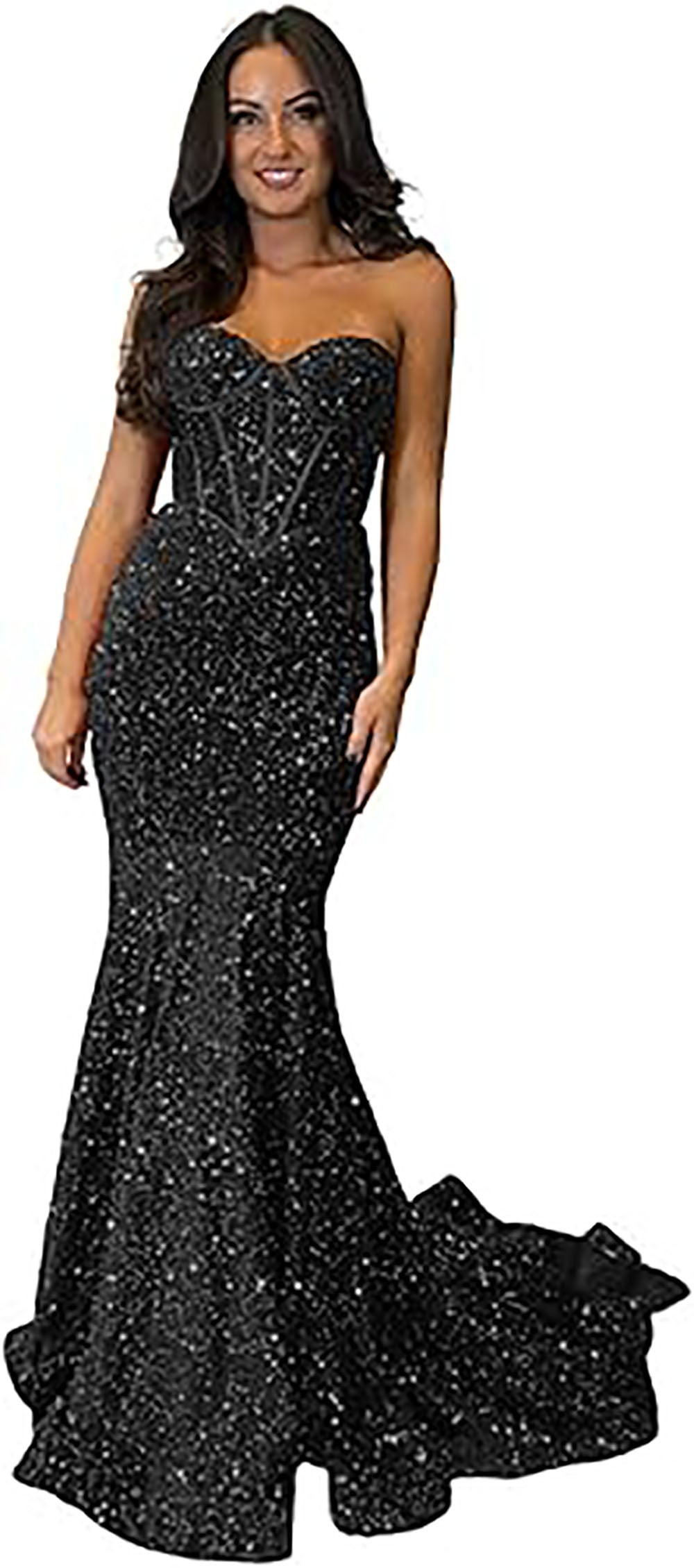 Robe de soirée longue à paillettes scintillantes et corset sans bretelles pour femmes