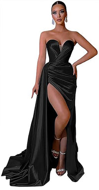 Vestidos de Festa Mermaid com Fenda Vestido Justo Longo de Cetim para Damas de Honra Vestidos Formais de Noite para Mulheres