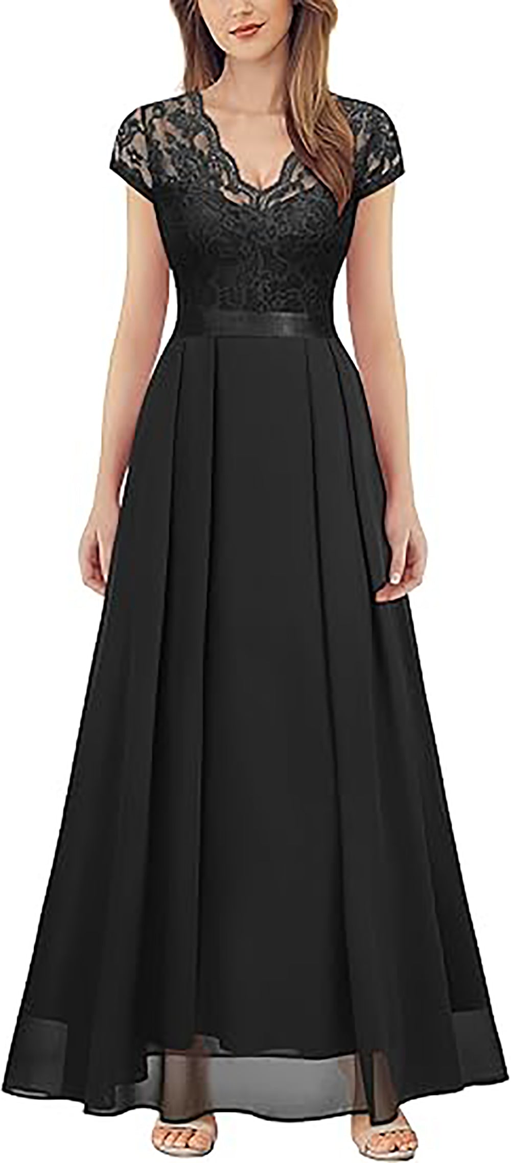 Robe de soirée élégante en dentelle florale pour femme, robe de demoiselle d'honneur à col en V