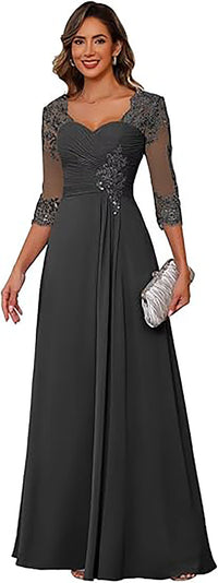 Vestidos de Noiva com Aplicações de Renda, Mangas 3/4, Vestido Formal de Noite Ms2503132