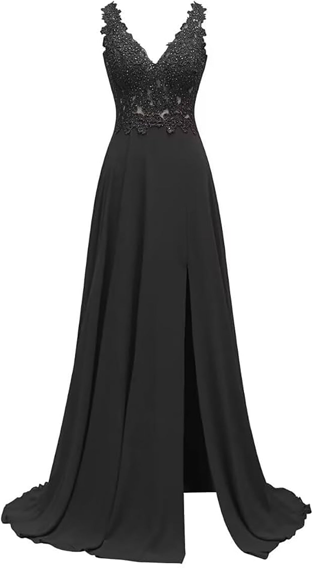 Abiti da damigella d'onore da donna lunghi in chiffon con spacco, abiti semi-formali a linea ad A con scollo a V e schiena scoperta, abiti da sera per matrimoni