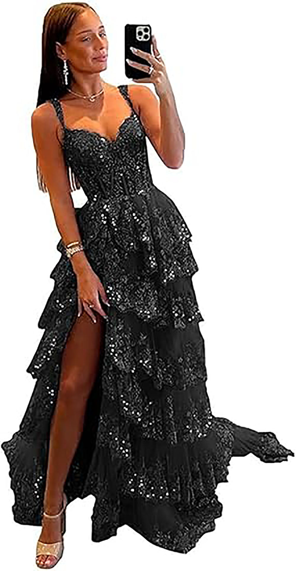Robe de soirée longue en tulle à épaules dénudées pour femme avec appliques en dentelle et fente