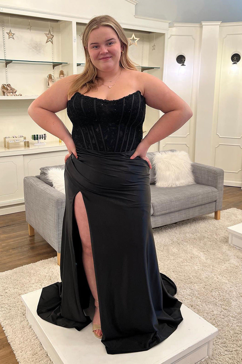 Vestido de baile evasê com pregas e recortes, decote coração, sexy, com fenda alta, vestido de noite elegante Ms2504012