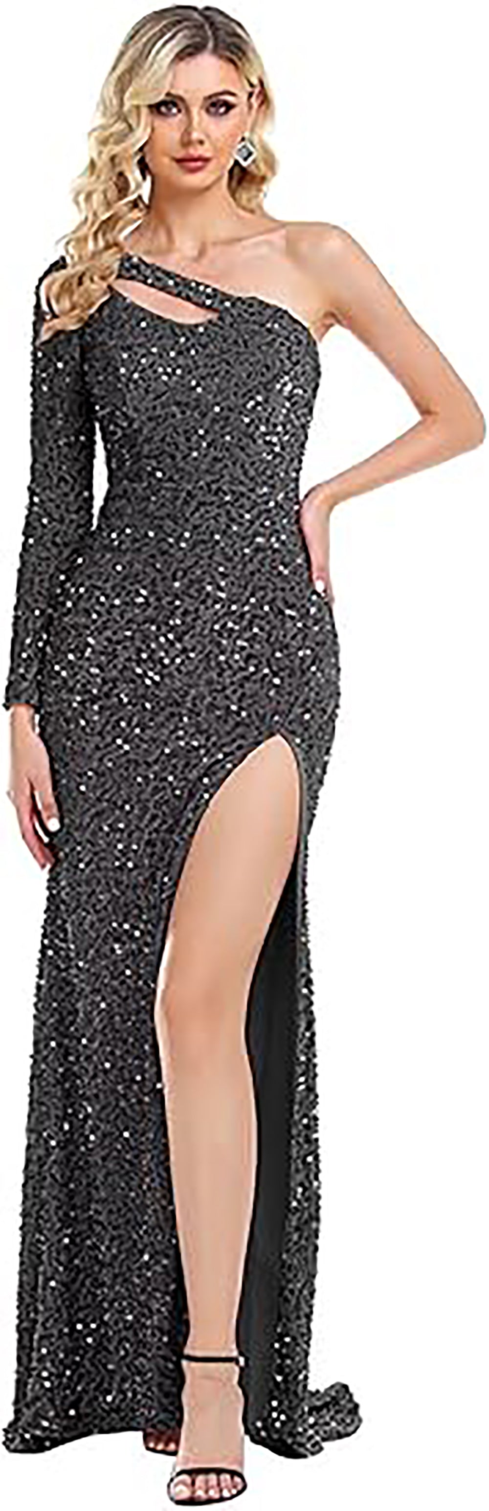 Vestido de Festa com Lantejoulas, Uma Manga, Ombro Só, Vestido de Baile Feminino Brilhante, Vestido de Cocktail para Noite