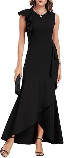 Robe de soirée asymétrique à volants pour femme, robe de soirée sirène fendue, robe d'invité de mariage