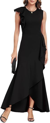 Robe de soirée asymétrique à volants pour femme, robe de soirée sirène fendue, robe d'invité de mariage