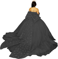 Vestidos de Quinceanera Butterfly com Laço Vestido de Baile Fofo Sweet 16 com Cauda Vestido de Quince Ombro a Ombro