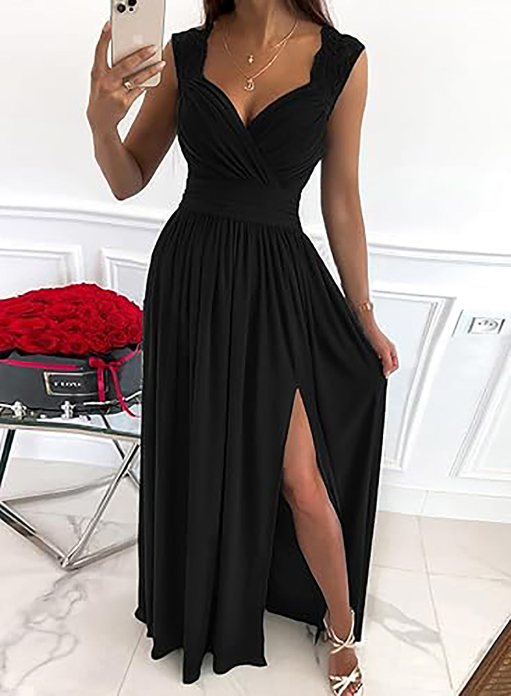 Abiti formali da donna 2025, vestiti lunghi da damigella d'onore sexy con scollo a V e arricciature, abiti maxi per invitati a matrimoni