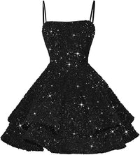 Vestiti corti con paillettes per il ritorno a casa per adolescenti 2024, spalline sottili scintillanti, abito da ballo Sweet 16, abito da cocktail