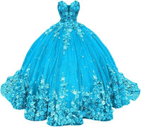 Abiti da Quinceanera con Fiori 3D Scintillanti, Abiti Quince in Tulle Gonfi Senza Spalline, Abiti Sweetheart con Perline e Pizzo, Abiti Sweet 16
