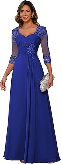 Vestidos de Noiva com Aplicações de Renda, Mangas 3/4, Vestido Formal de Noite Ms2503132
