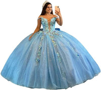 Robe de bal luxueuse en tulle, robe de bal bouffante et scintillante, robe de bal à épaules dénudées, motif floral, 16 ans