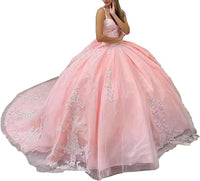 Women's Spaghetti Straps Quinceanera Dresses Ball Gown Sequin Appliques Sweet 16 Prom Gown Princess Party Dress