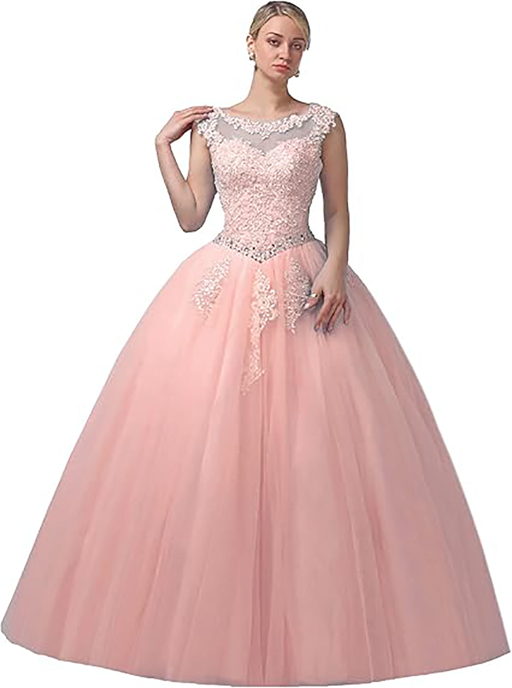 Vestidos de Noiva Encantadores com Decote Barco em Renda, Vestidos de Quinceanera, Vestidos de Baile de Princesa para Festa e Aniversário