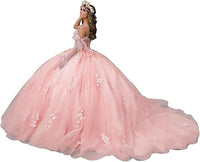 Damen Quinceanera-Kleider aus Spitze, Ballkleid, schulterfrei, Prinzessinnen-Ballkleider mit Schleppe, bauschige Sweet 16-Kleider