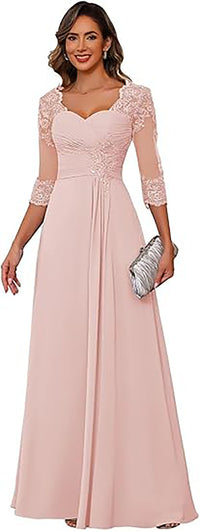 Vestidos de Noiva com Aplicações de Renda, Mangas 3/4, Vestido Formal de Noite Ms2503132