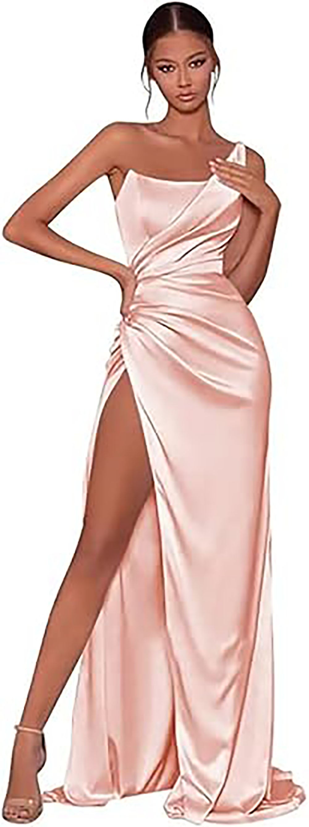 Robes de demoiselle d'honneur en satin à une épaule avec fente 2025 Robes de soirée formelles longues sirène