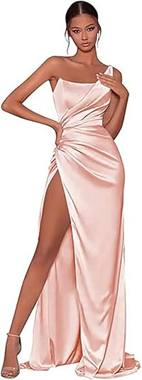 Robes de demoiselle d'honneur en satin à une épaule avec fente 2025 Robes de soirée formelles longues sirène