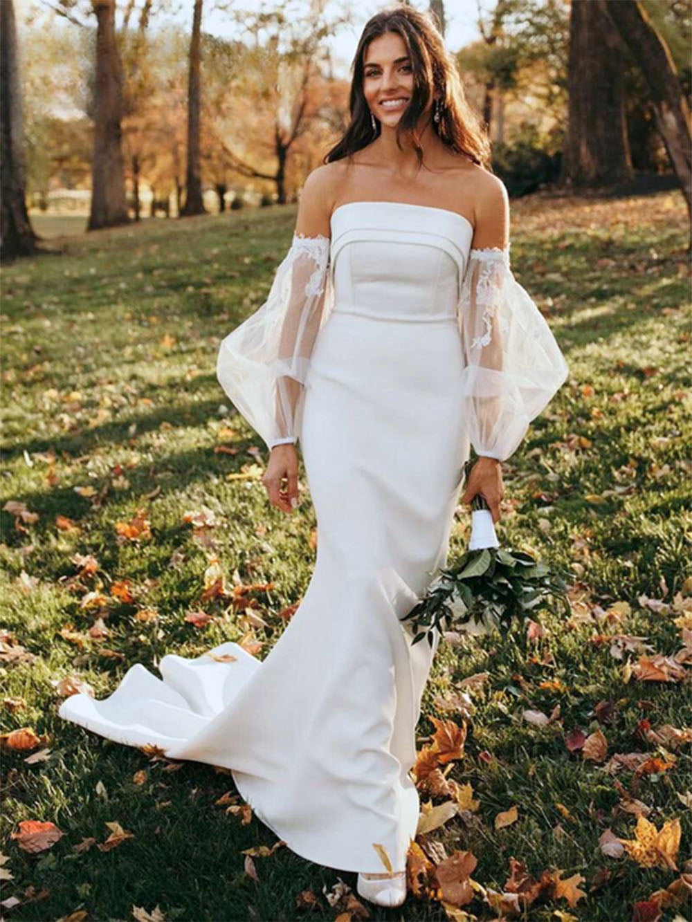 Elegant Mermaid Wedding Dresses With Lace Detachable Sleeves Strapless 2025 Bridal Gowns
