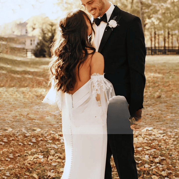 Elegant Mermaid Wedding Dresses With Lace Detachable Sleeves Strapless 2025 Bridal Gowns