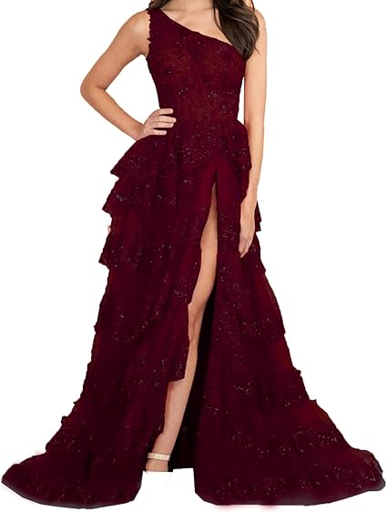 Robe de soirée à volants et à paillettes pour femme, asymétrique, asymétrique, ligne A, sexy, fente latérale, robe de soirée formelle