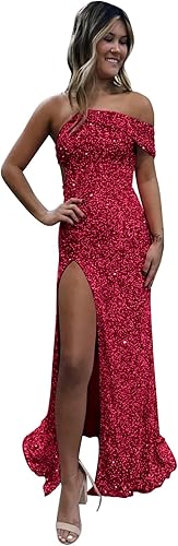 Abito da festa da donna monospalla a sirena, abito da ballo con paillettes scintillanti, abito da sera formale con spacco