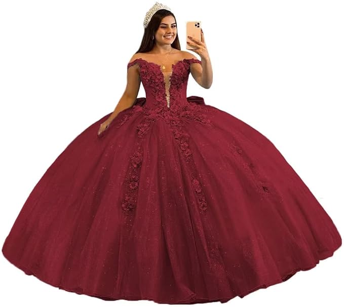 Robe de bal luxueuse en tulle, robe de bal bouffante et scintillante, robe de bal à épaules dénudées, motif floral, 16 ans