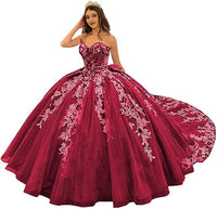 Wunderschöne trägerlose Quinceanera-Kleider mit Perlen, Ballkleid, bauschige Spitze, Ballkleider mit Schleppe, Blumenmuster, Sweet 15 16 Kleider