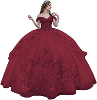 Abiti da Quinceanera floreali 3D Abito da ballo gonfio in tulle scintillante Abiti Sweet 16 con spalle scoperte Abito principessa in pizzo