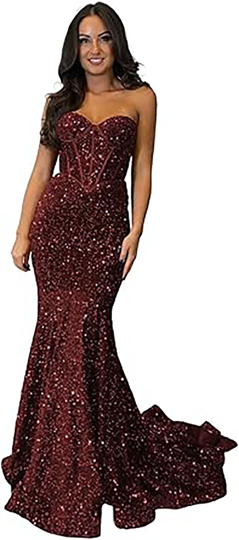 Robe de soirée longue à paillettes scintillantes et corset sans bretelles pour femmes