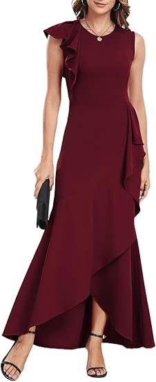 Robe de soirée asymétrique à volants pour femme, robe de soirée sirène fendue, robe d'invité de mariage