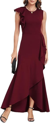 Robe de soirée asymétrique à volants pour femme, robe de soirée sirène fendue, robe d'invité de mariage
