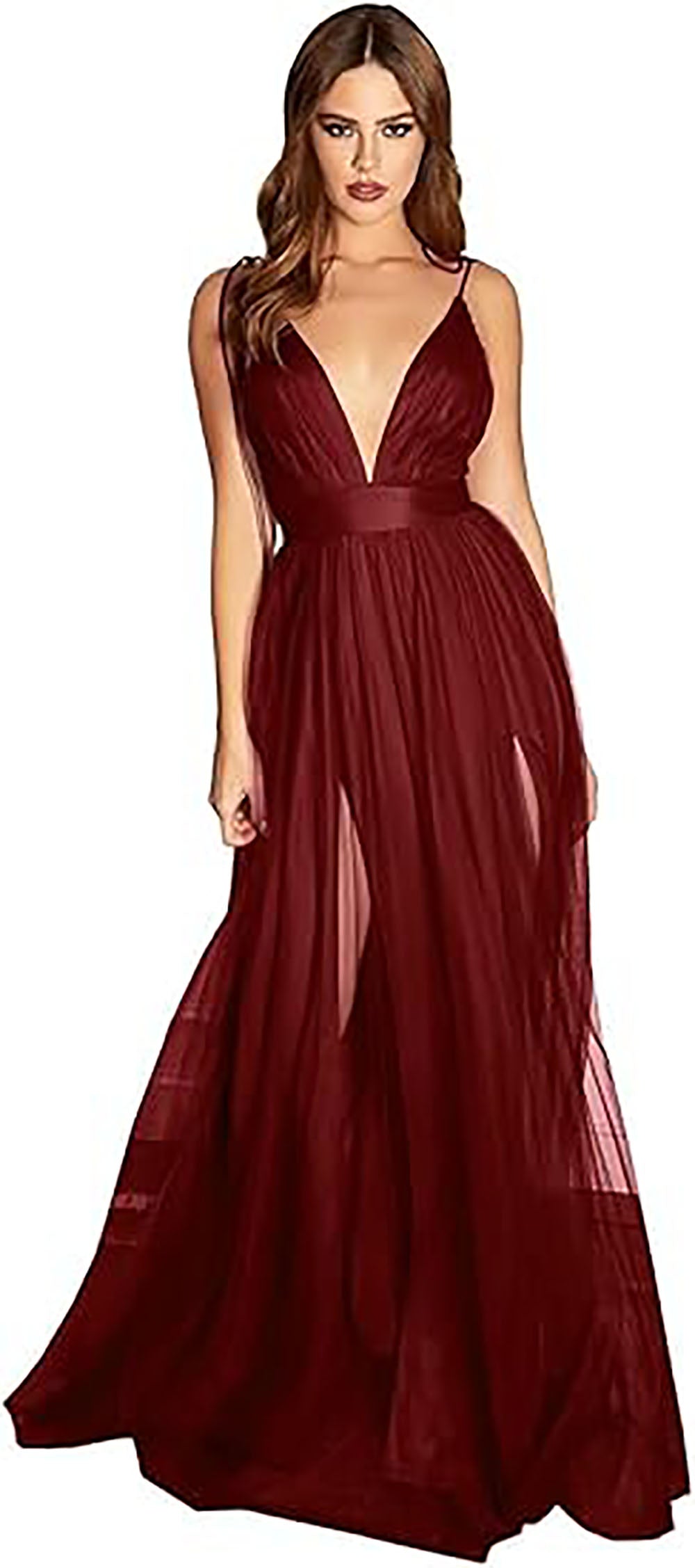 Abiti da sera lunghi formali da donna con spalline sottili, linea ad A, in tulle