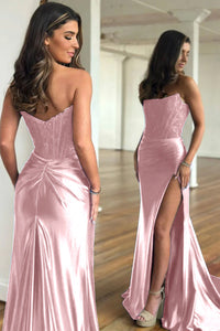 Vestido de baile evasê com pregas e recortes, decote coração, sexy, com fenda alta, vestido de noite elegante Ms2504012