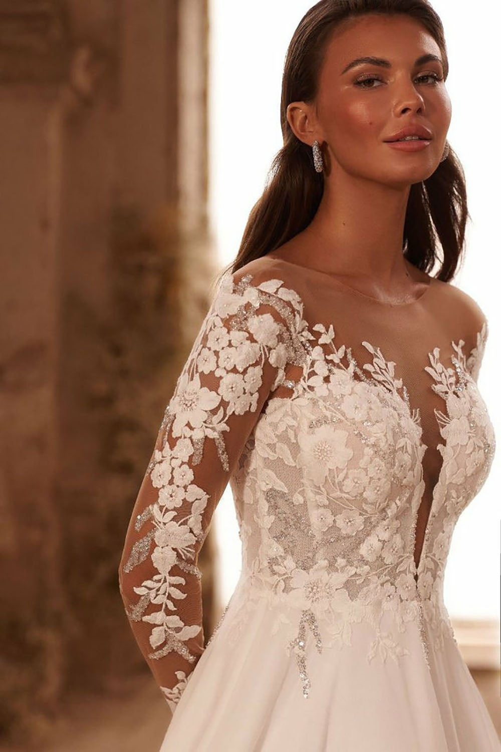 Boho Long Sleeves Wedding Dress Chiffon Lace Appliques A-Line Bridal Gowns Ms2506013
