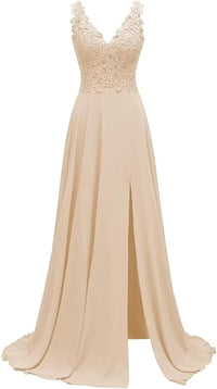 Abiti da damigella d'onore da donna lunghi in chiffon con spacco, abiti semi-formali a linea ad A con scollo a V e schiena scoperta, abiti da sera per matrimoni
