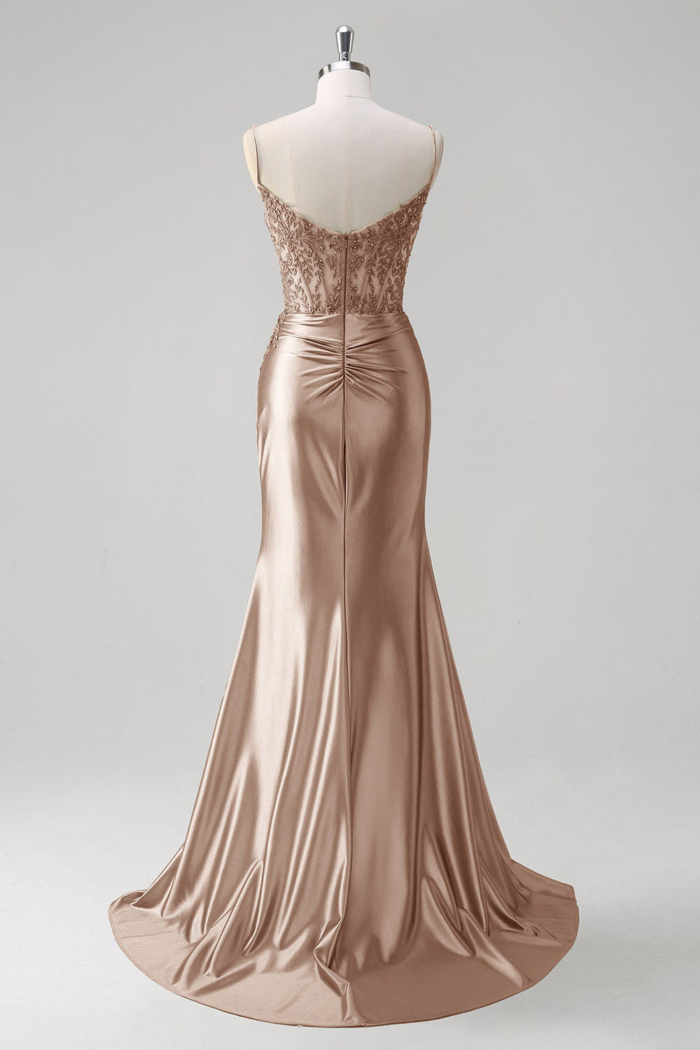 Abito da sera elegante a linea A con pieghe, scollo a cuore, spacco alto sexy Ms2504012