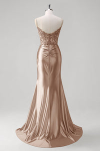 Abito da sera elegante a linea A con pieghe, scollo a cuore, spacco alto sexy Ms2504012